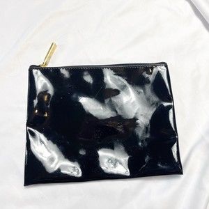 Cosmetic small rubber bag Black with gold zipper make up bag Fabric on inside m